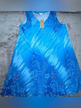 Tendency Blue Abstract Paisley Sleeveless Shift Dress XXL Boho Style